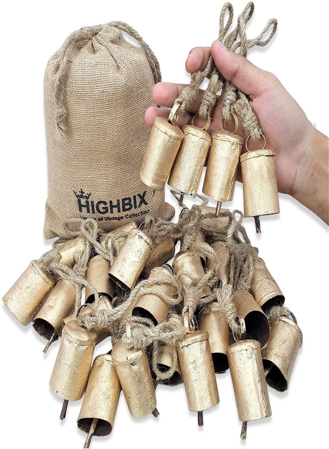 HIGHBIX Big 7cm Handmade Vintage Rustic Lucky Tin Cylinder Shaped Cow Bells Set of 30 Festive Décor Bells with Jute Rope - Image 1